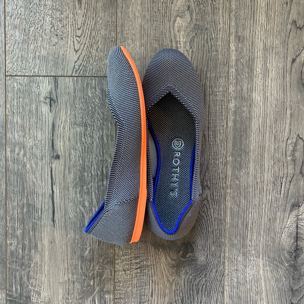Retired Rothy’s Dove Grey Flats with Orange Soles
